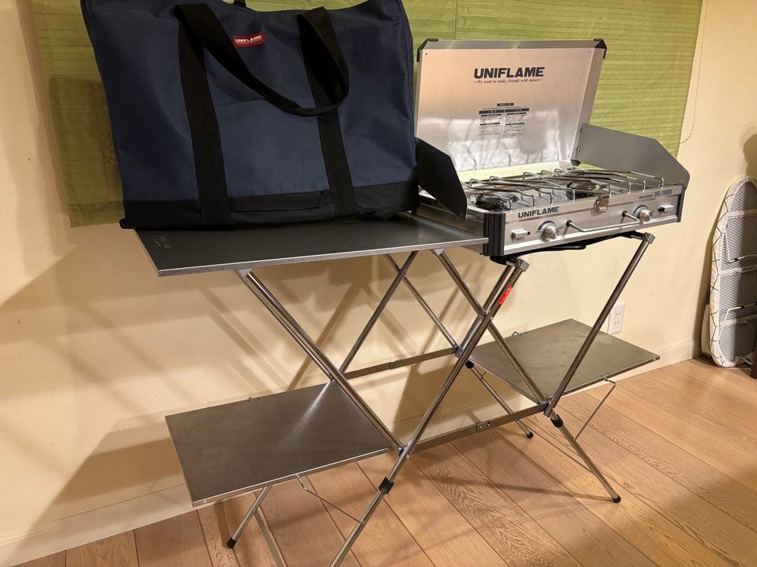 【美品】ユニフレーム☆ツーバーナー&キッチンスタンドセット　収納袋付き