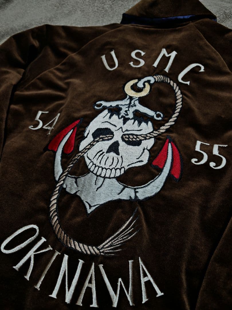 美品 テーラー東洋 ２面用 okinawa 別珍 スカジャン スカル サテン