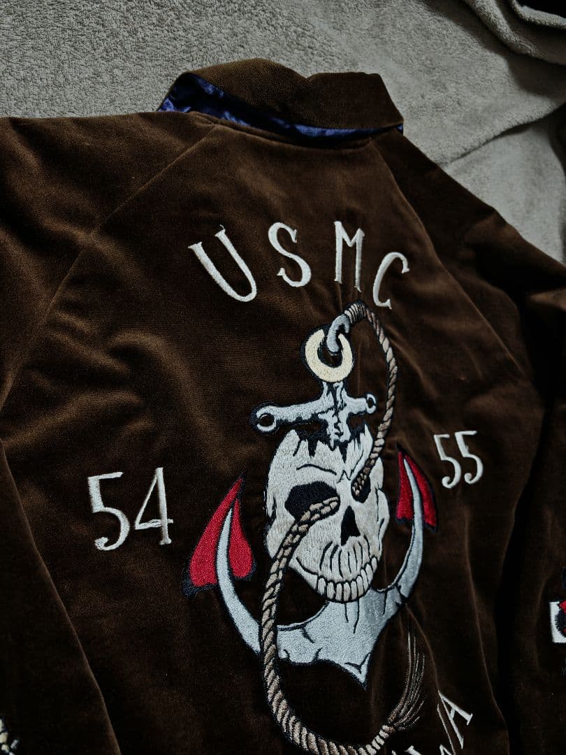 美品 テーラー東洋 ２面用 okinawa 別珍 スカジャン スカル サテン