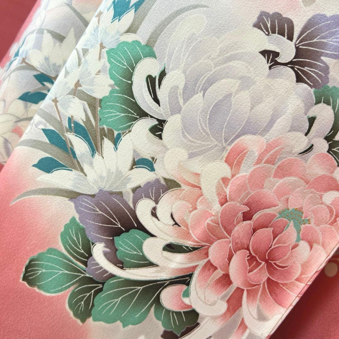 441 振袖フルセット 正絹 渋桃 くすみピンク 金彩 暈し染め 辻が花 華やか