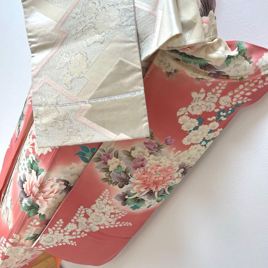 441 振袖フルセット 正絹 渋桃 くすみピンク 金彩 暈し染め 辻が花 華やか