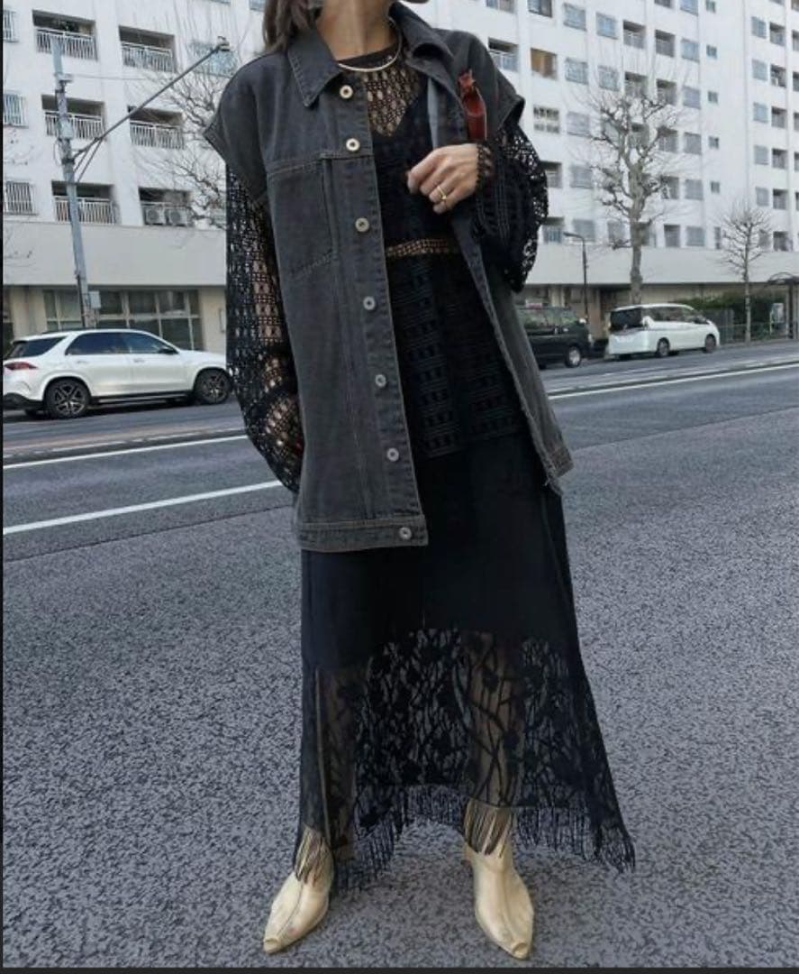 アメリヴィンテージFLOWER　BORDER　LACE　SKIRTブラック