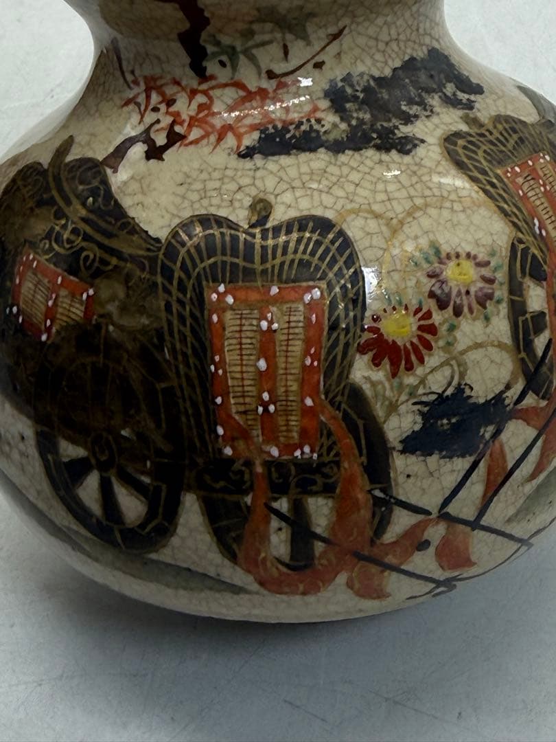 時代　仁清作　色絵金銀彩瓢箪型花車紋　共箱　茶道具　送料込み260122