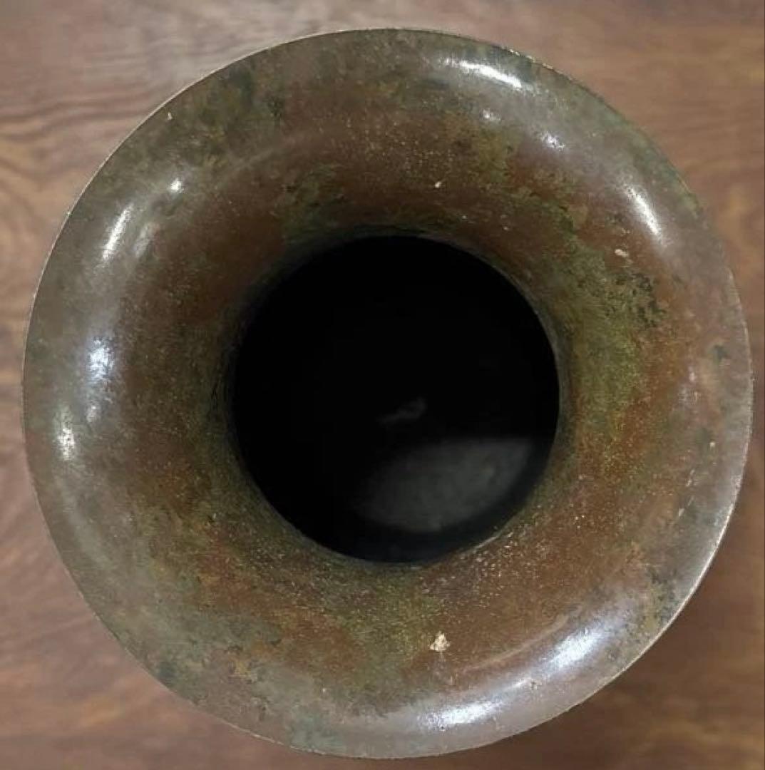 高岡銅器 青銅 饕餮文 双耳花瓶 獣耳 飾壺 骨董 伝統工芸