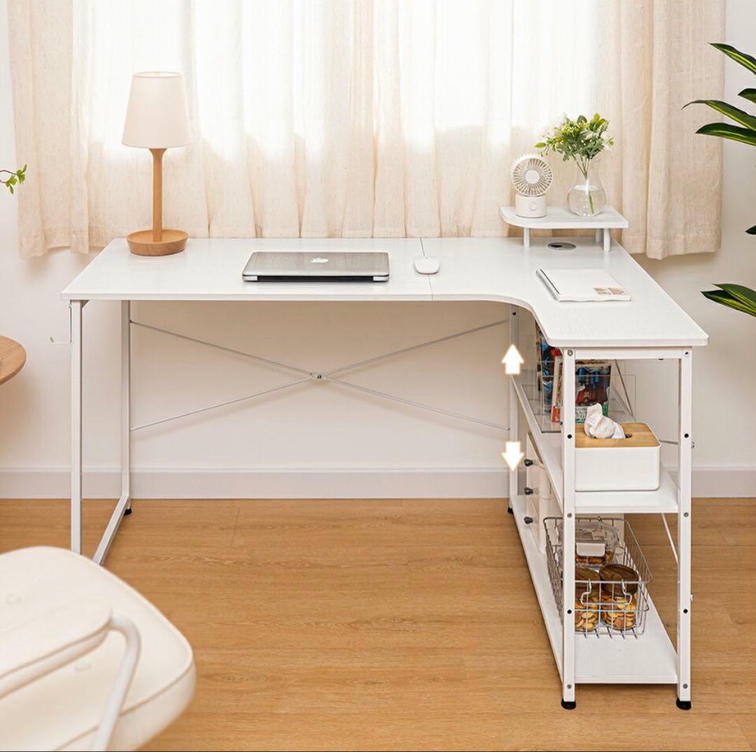 L字型ホワイトパソコンデスク(右棚)