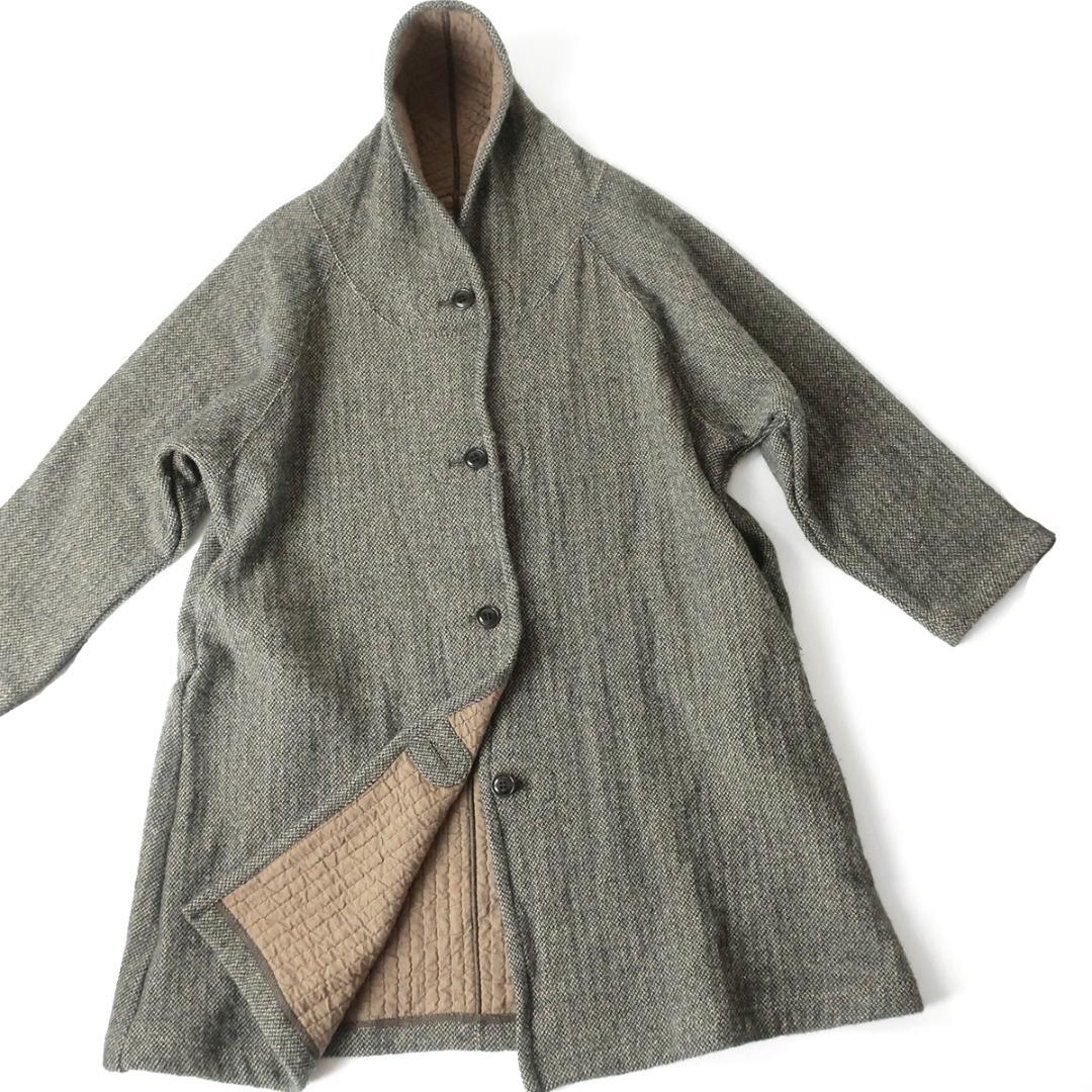 nest robe ツイード×イブルコットン ショールカラーコート