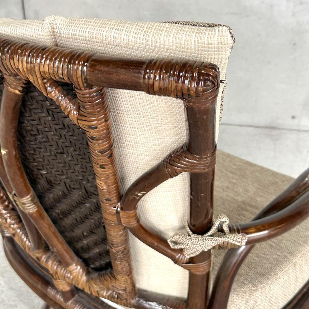 ⭐️美品⭐️和モダン　くつろぎラタン製360°回転式チェア　座布団脱着可能　大型