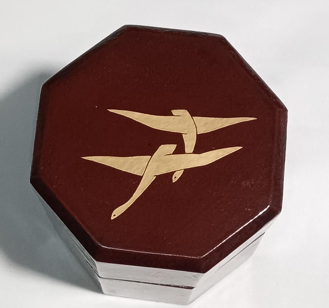 茶道具　宗観好一閑張八角茶器　道場宗廣作　二季鳥に秋草蒔絵八角茶器　超美品！！