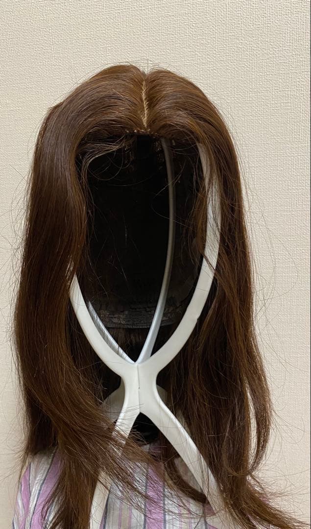 人毛100% リアル人工頭皮　ナチュラルブラウン　ストレート ロングウィッグ