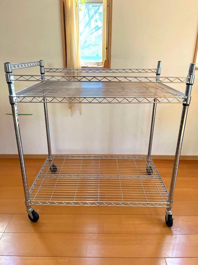 スチールラック 2段 キャスター付き　作業台　オムツ交換台　ベビー着替え台