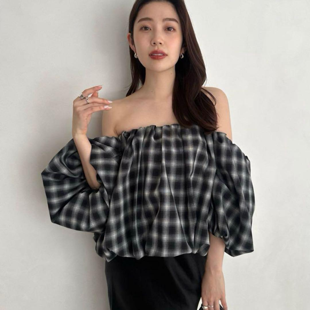 anuans ボリュームバルーントップス　チェック柄　FRAY I.D