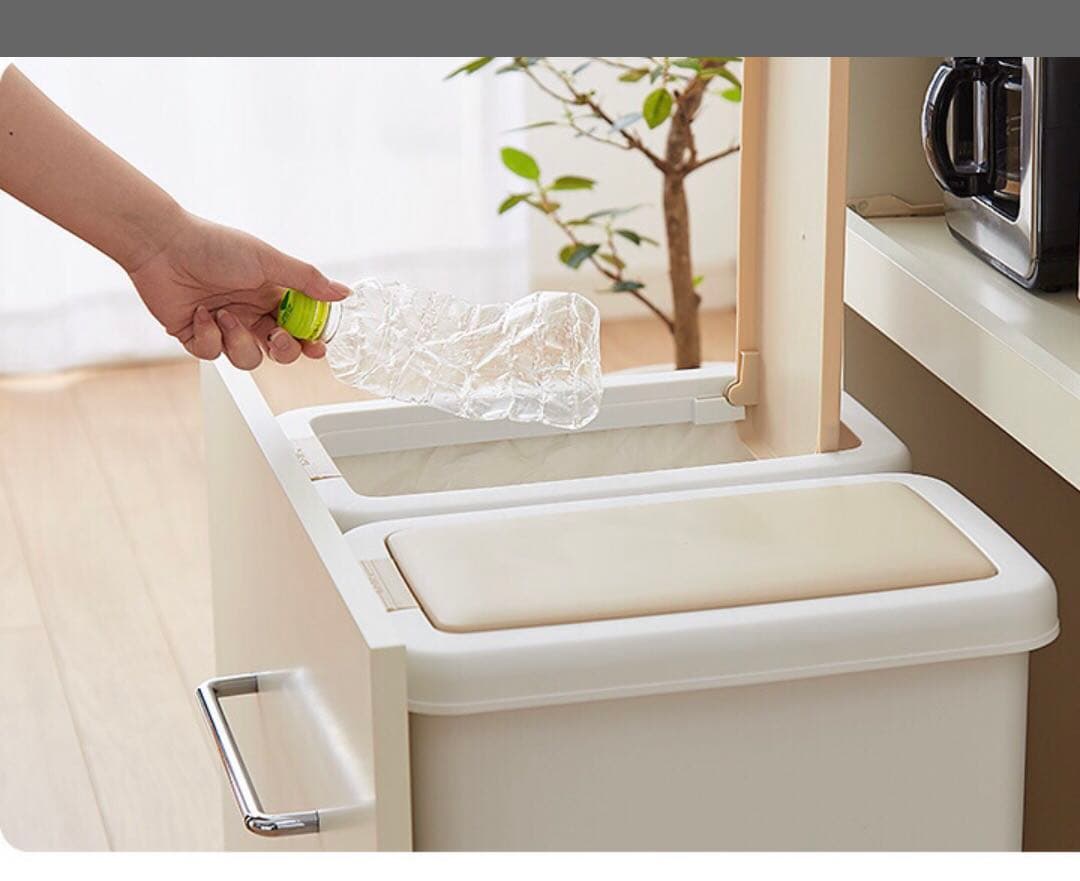 ブラウン 家具調ゴミ箱収納付きレンジ台 幅59cm