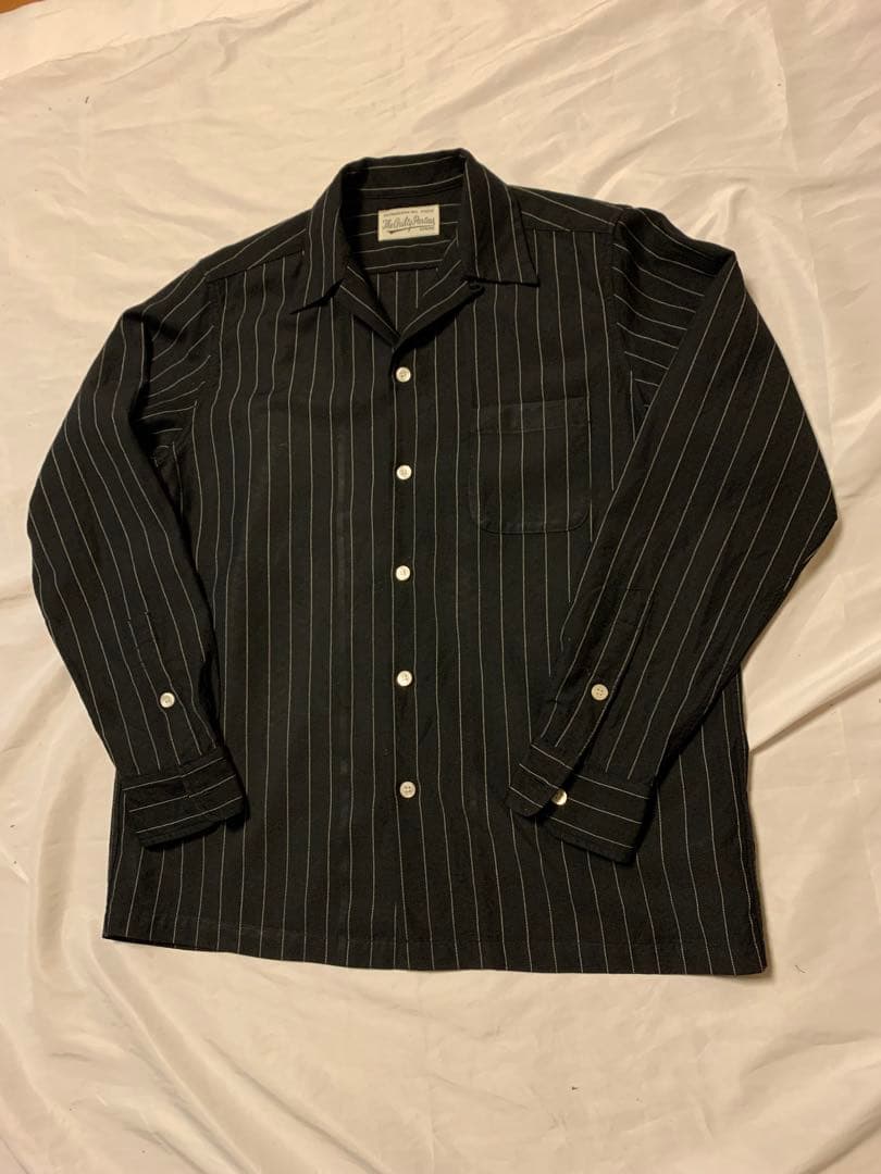 美品　ワコマリアGuilty Parties ブラックストライプウール長袖シャツ