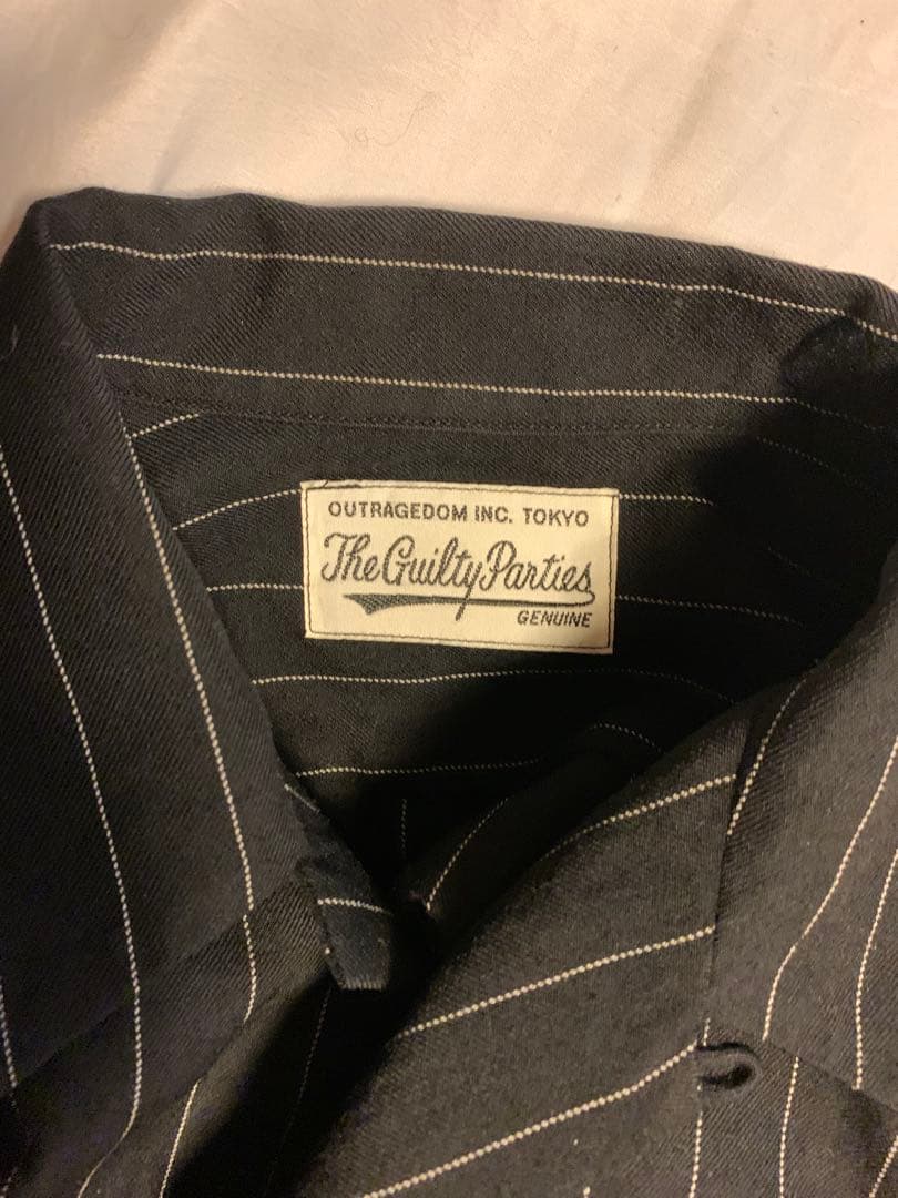 美品　ワコマリアGuilty Parties ブラックストライプウール長袖シャツ