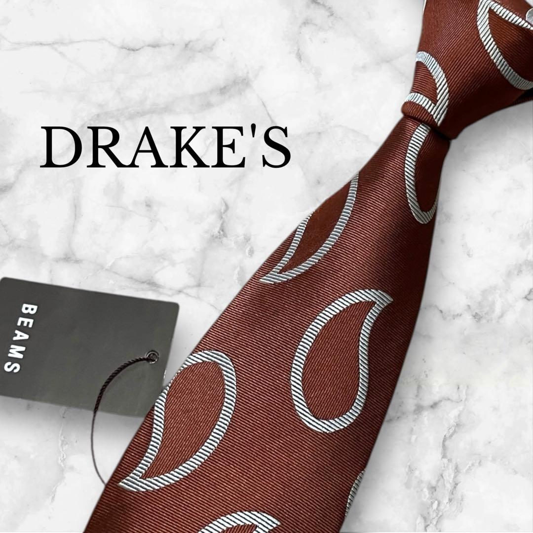 【未使用】DRAKE'S ドレイクス　ネクタイ　小紋柄　タグ付き　ブラウン