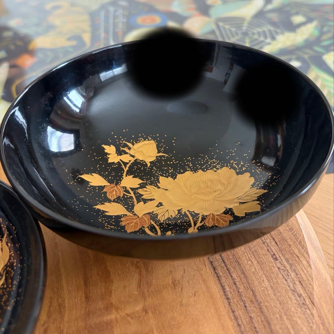 漆器 椀 金箔装飾 5点セット獅子と牡丹