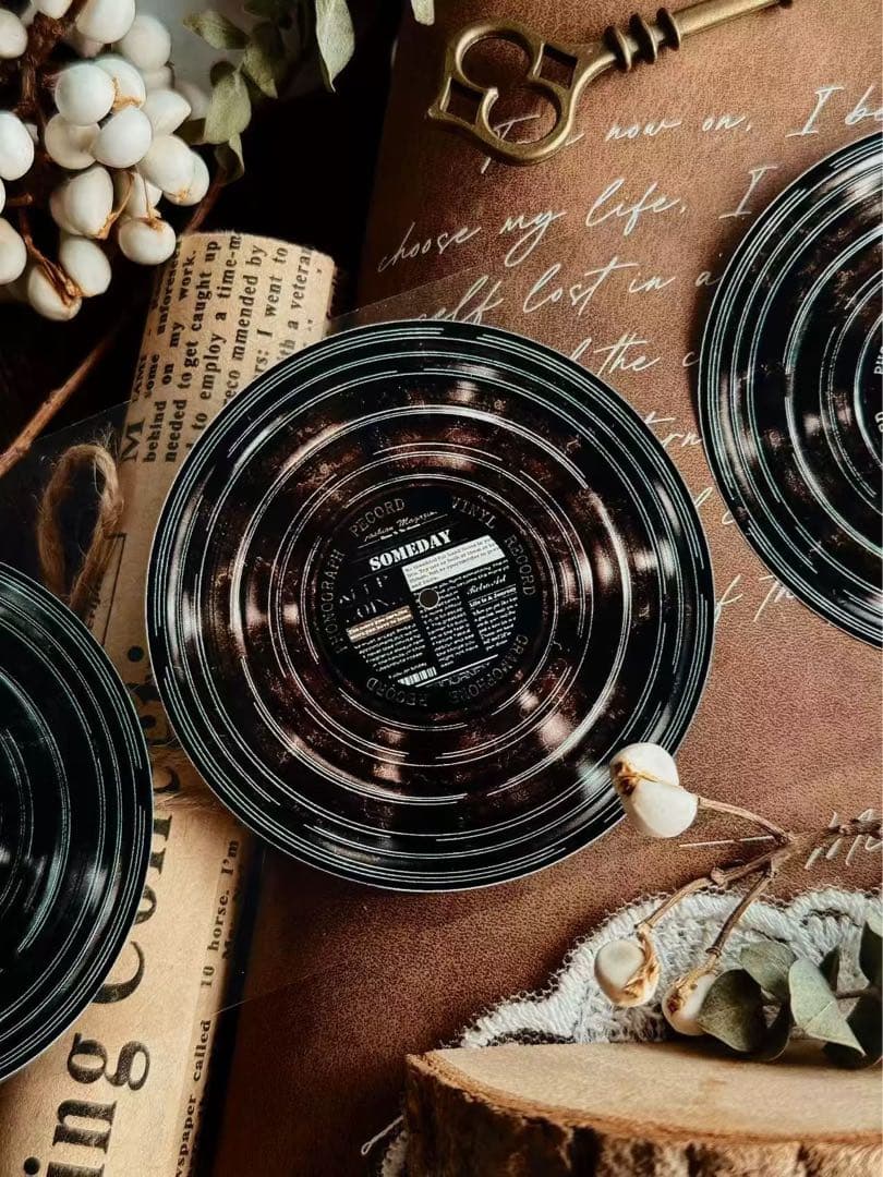 霖蓝汐原创手账《黑胶唱片》海外マスキングテープ　マステ 【2653】