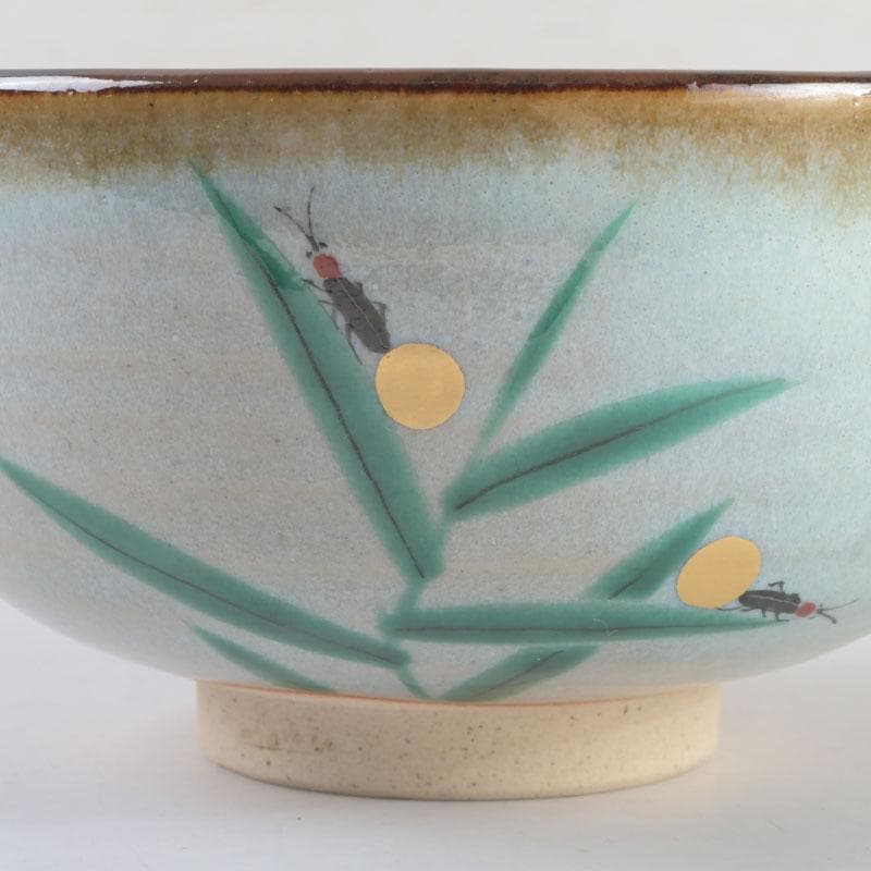 茶道具　膳所焼　陽炎園造　淡海ぜぜ　色絵　芦に蛍　茶碗　共箱　C　9481