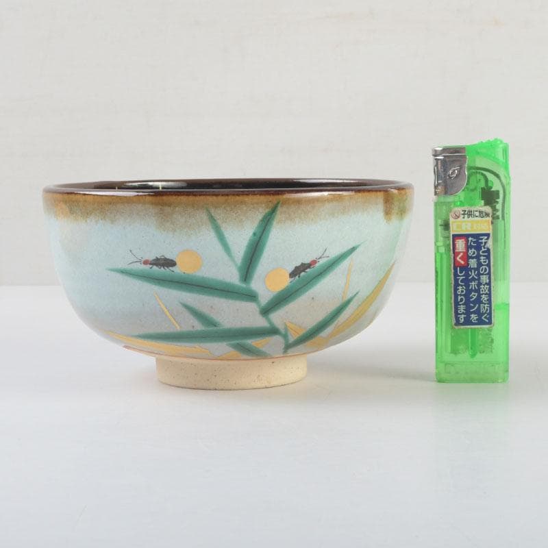 茶道具　膳所焼　陽炎園造　淡海ぜぜ　色絵　芦に蛍　茶碗　共箱　C　9481