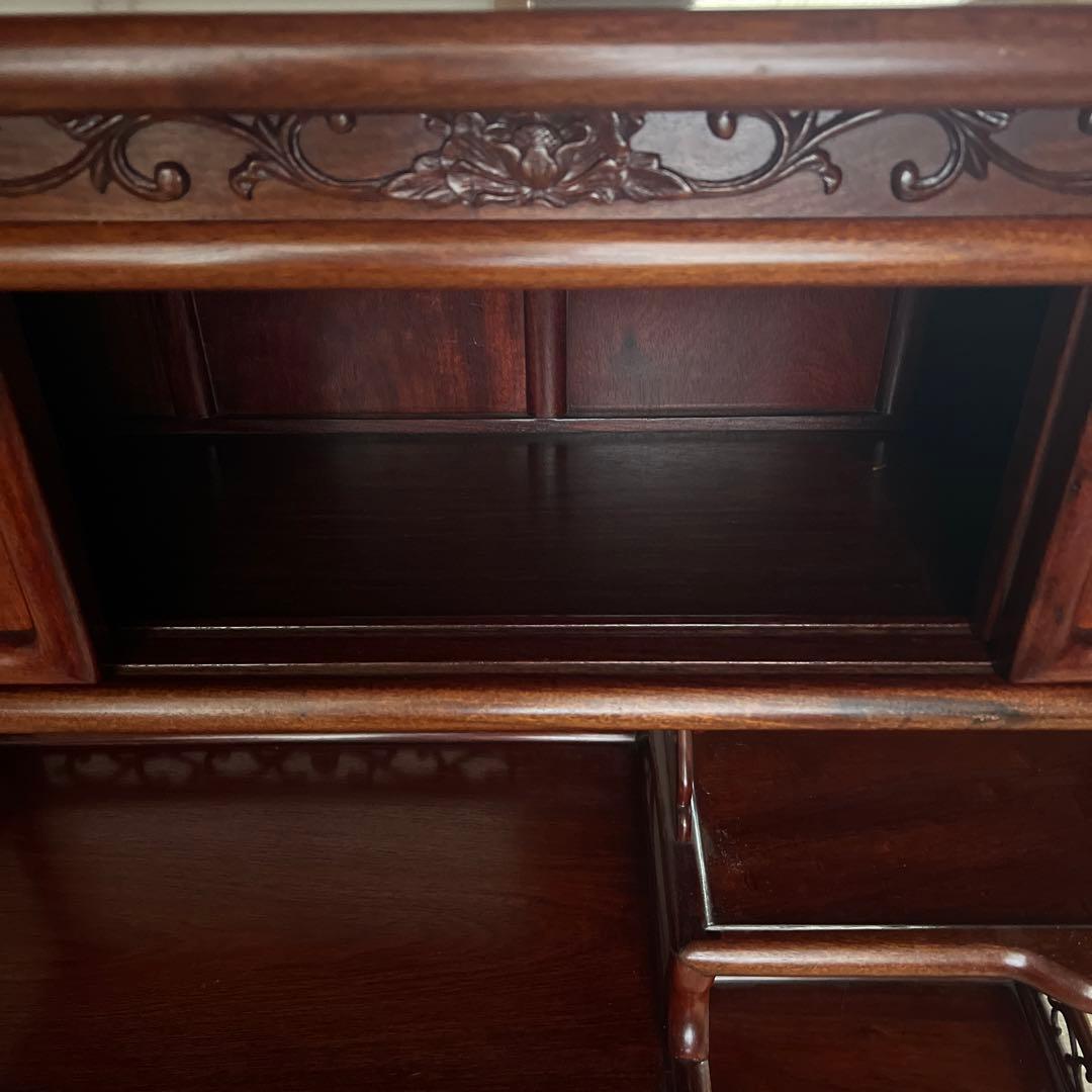 【美品】違い棚　紫檀　松と鶴模様　和家具 茶箪笥 唐木 昭和レトロ