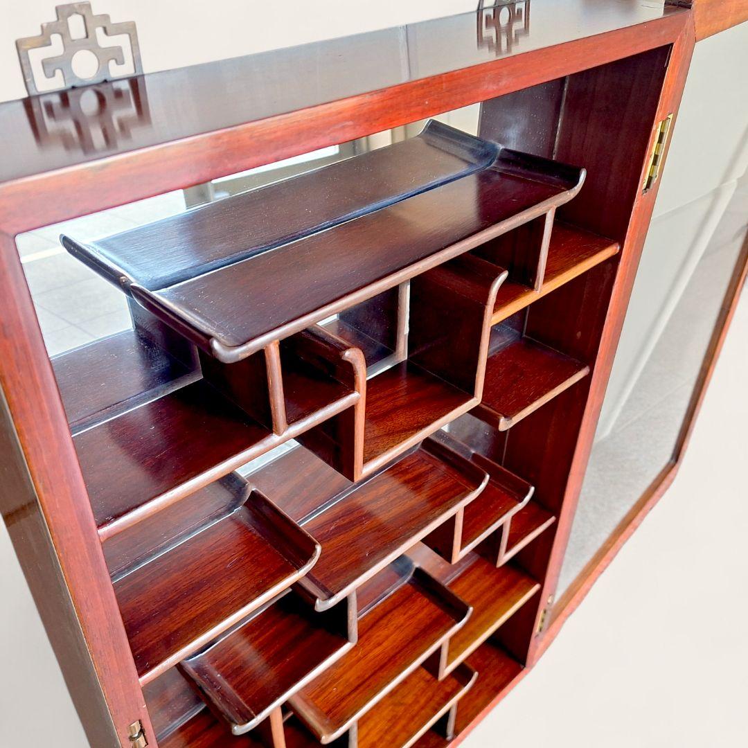 唐木 壁掛け飾り棚 ガラスキュリオ 中国家具 花梨調 77cm