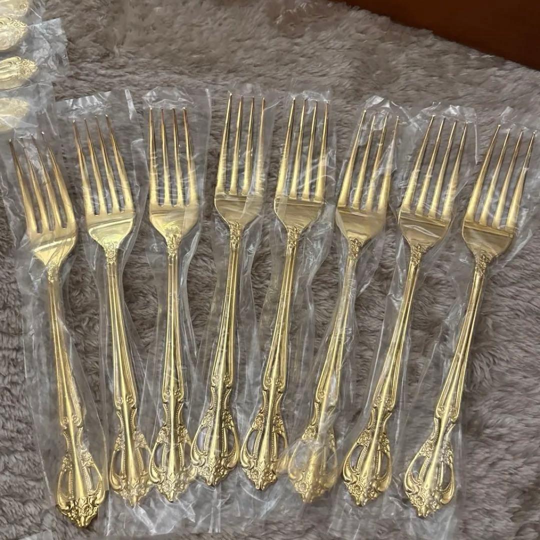 【未使用】サンクラフト 24金仕上げ カトラリーセット 55点 8客用 木箱付