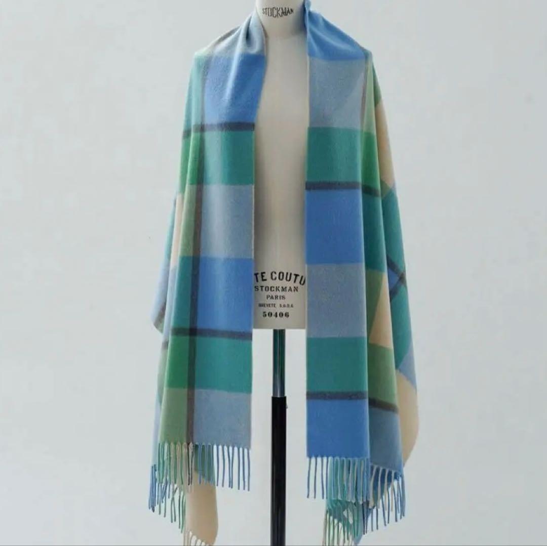 新品タグ付　ジョシュアエリス　大判　ストール　カシミヤ100%ブロックチェック