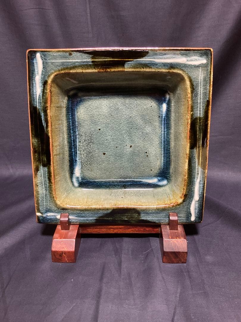 古作 森山窯 森山雅夫 呉須釉角皿　河井寛次郎・武内晴二郎の弟子