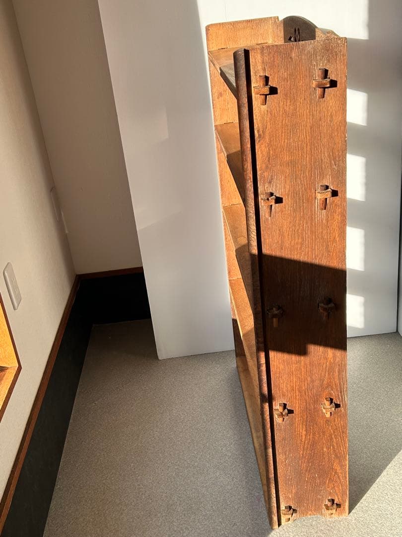 木製収納棚　5段　楔式本棚　食器棚　オープンラック　古家具　古道具　アンティーク