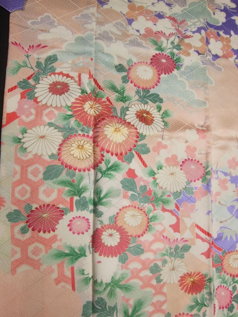 パステル古典柄/ぼかし染め/金駒刺繍/振袖フルセット　ｍ61白　成人式