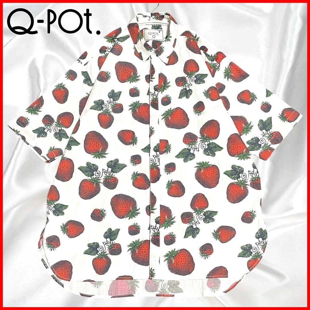 【Q-pot.】キューポット ストロベリーフィールド 総柄 半袖シャツ 苺