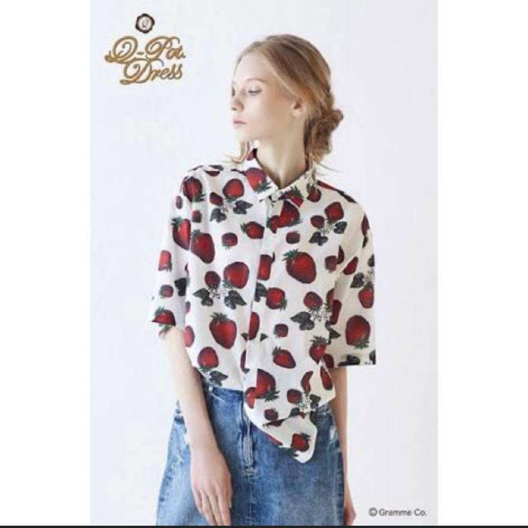 【Q-pot.】キューポット ストロベリーフィールド 総柄 半袖シャツ 苺