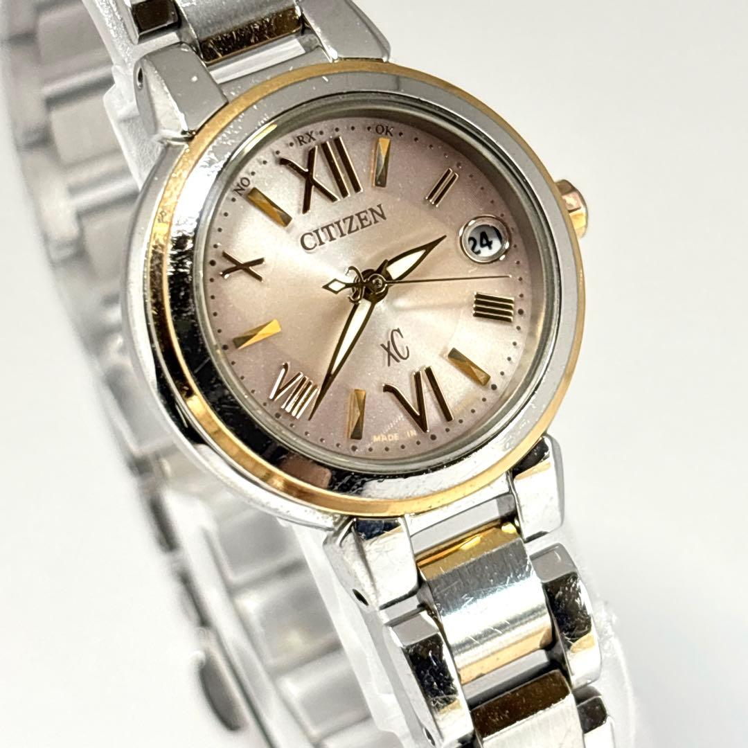 稼働 CITIZEN XC レディース腕時計 デイト コンビ ピンク文字盤