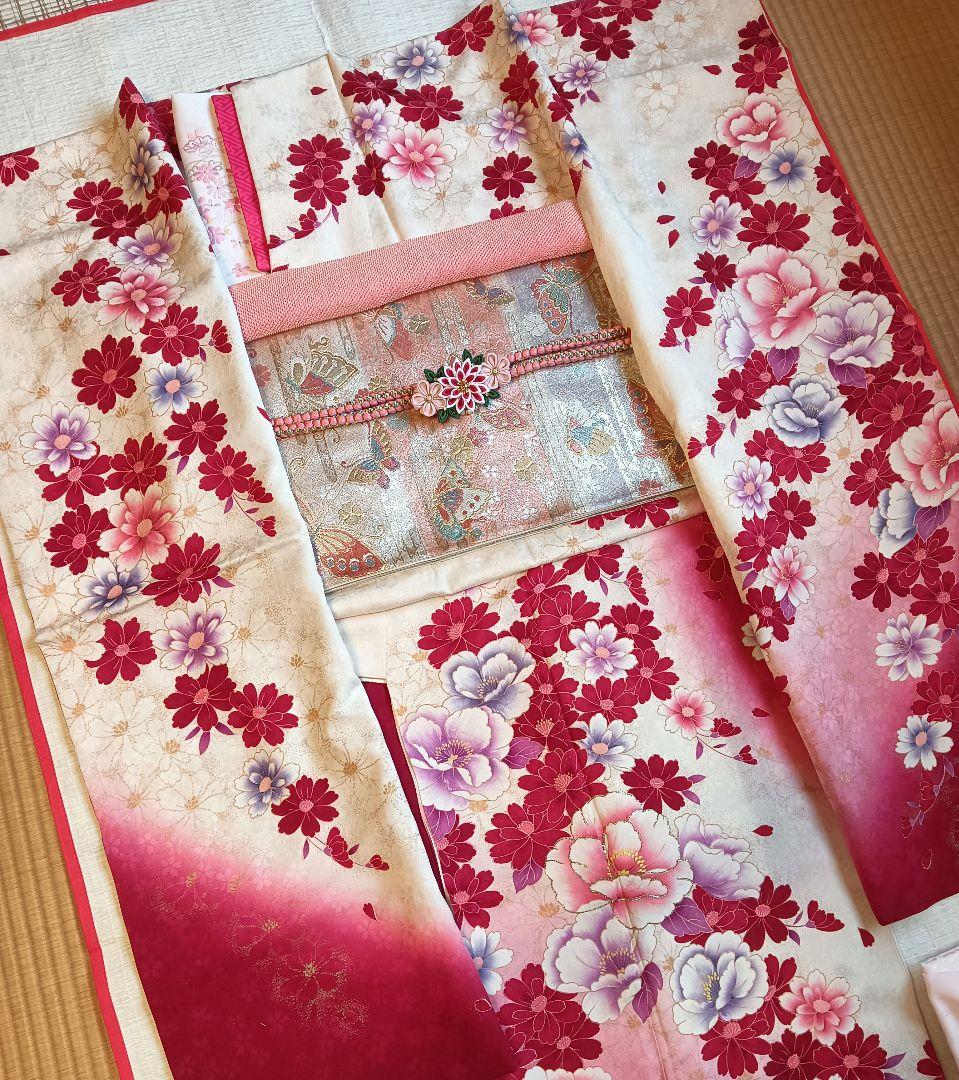 振袖フルセット　未着用　現代柄　深い赤　花づくし　極美品　丈165 裄67