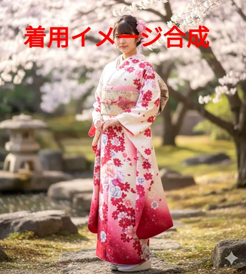 振袖フルセット　未着用　現代柄　深い赤　花づくし　極美品　丈165 裄67