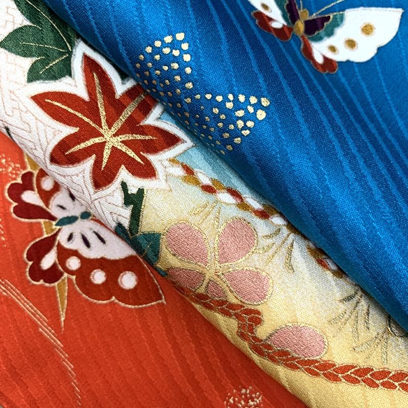 507ag60□七五三 七歳 女児 着物&袋帯 金彩 鈴 蝶□状態良好