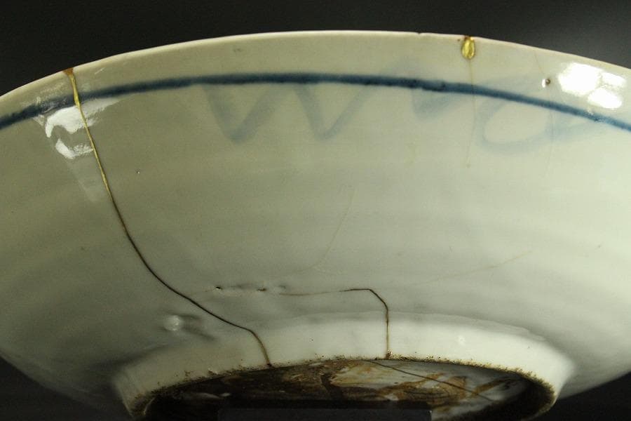 中国美術 呉須 青花 花鳥紋 大盤 φ42cm 明 時代箱(LC112)