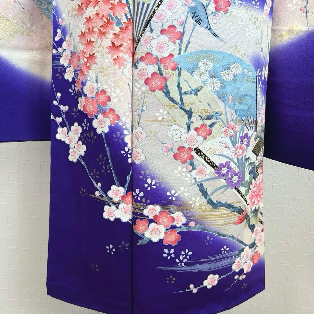 489 振袖フルセット 正絹 紺 ネイビー 青紫 桃 金彩 暈し染め 華やか