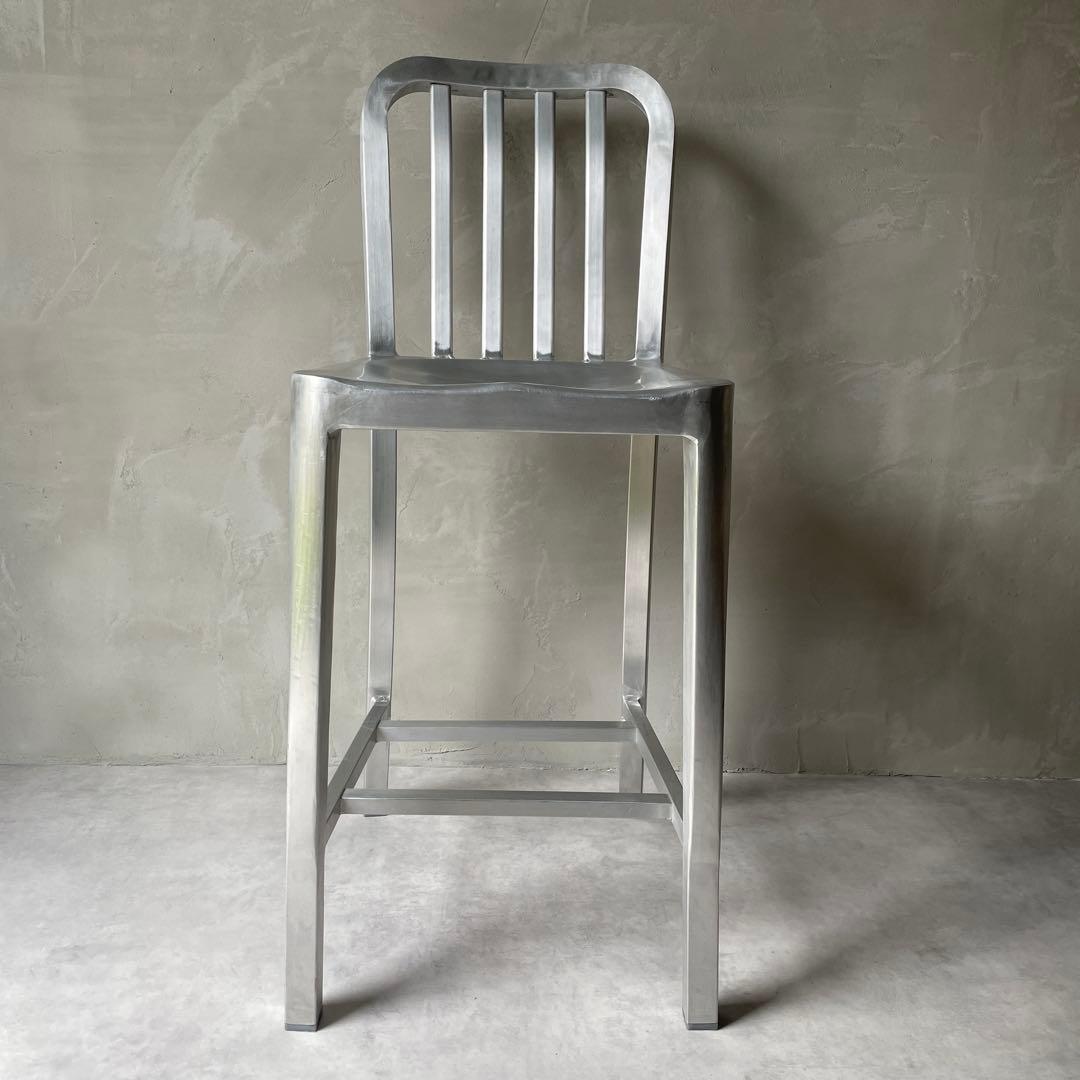 ネイビーチェア　アルミ製　ハイチェア　ハイスツール　シルバー　軽量