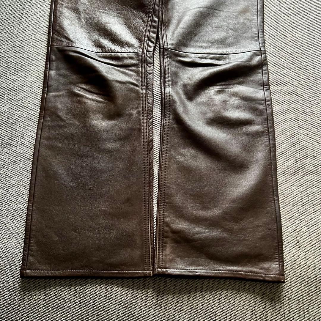 希少00's OLD GAP レザーパンツ　茶　ストレート　カニエウエストY2K