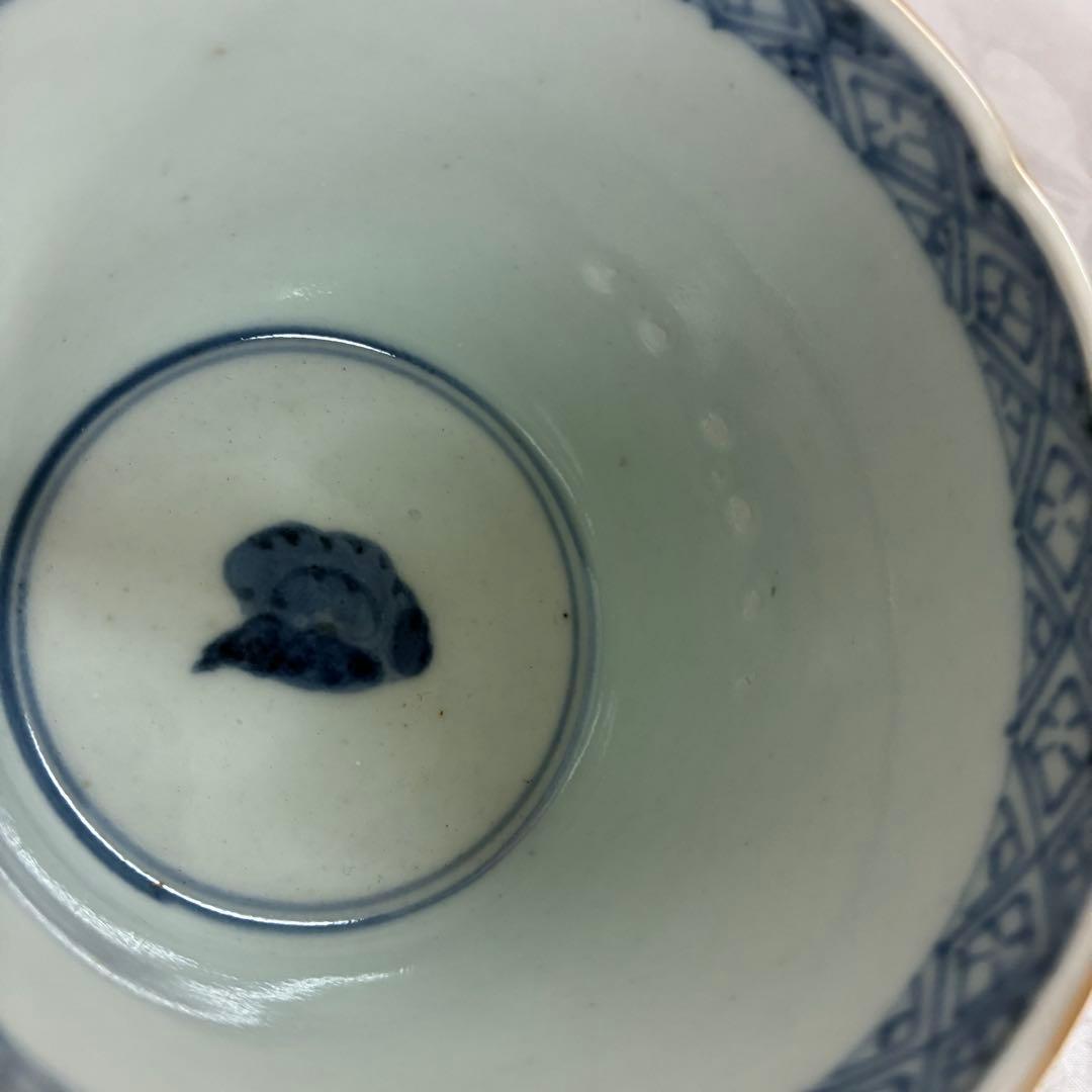 古伊万里 蕎麦猪口 金彩色絵 草花文5客 骨董品 アンティーク