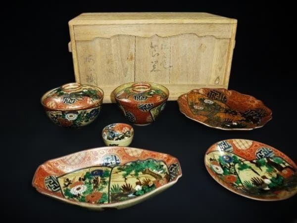 色絵割図 古九谷風 古式図 全6点 伝統的な陶器 6点セット