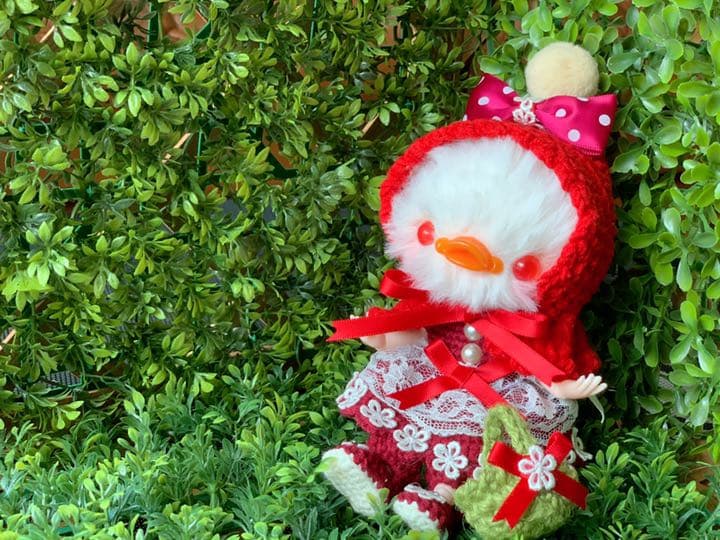 創作ドール　可動ボディ　赤ずきんアヒルちゃん　編みぐるみ　人形　ブライス　友達