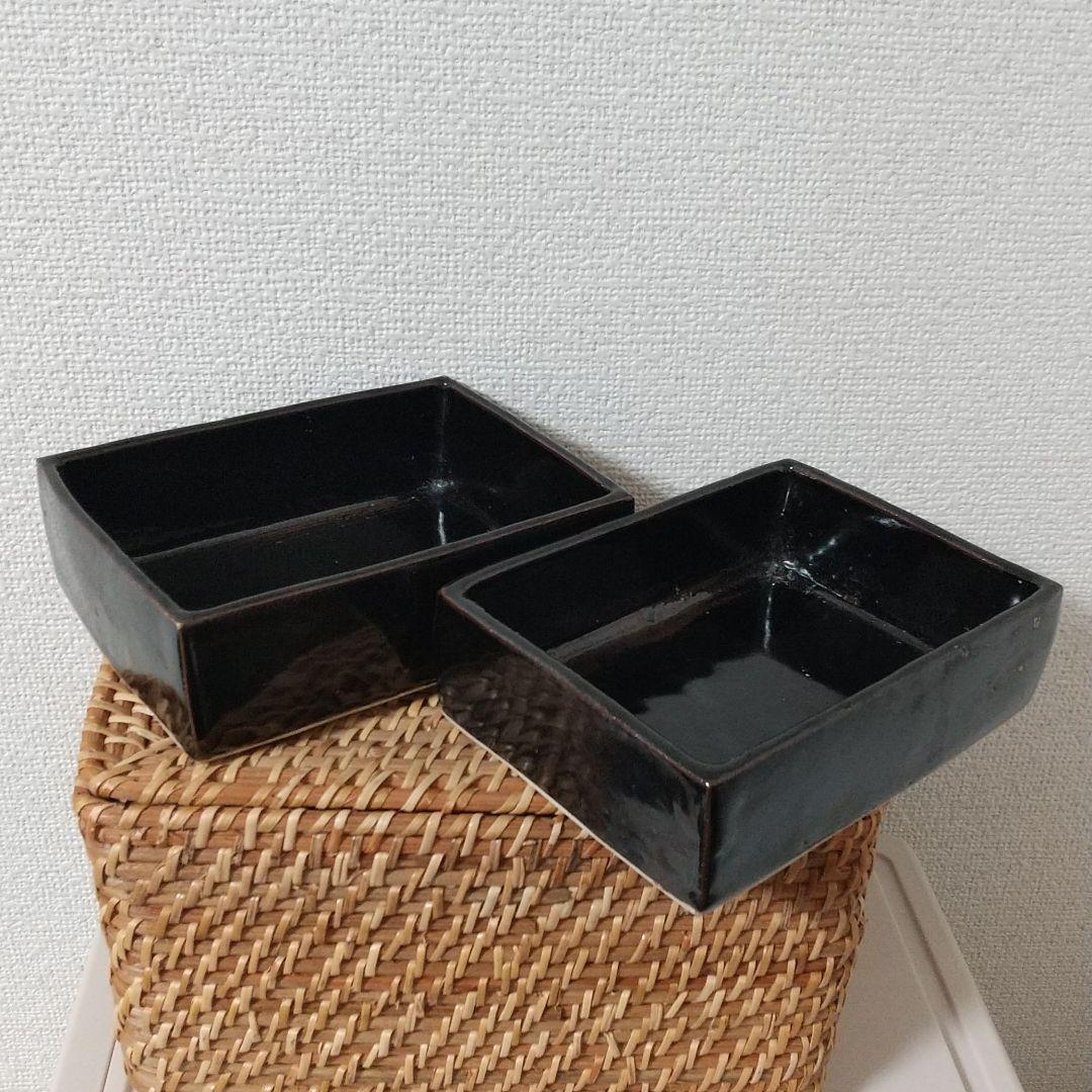 東屋 伊賀 角鉢 5.5寸 長方形 黒飴釉
