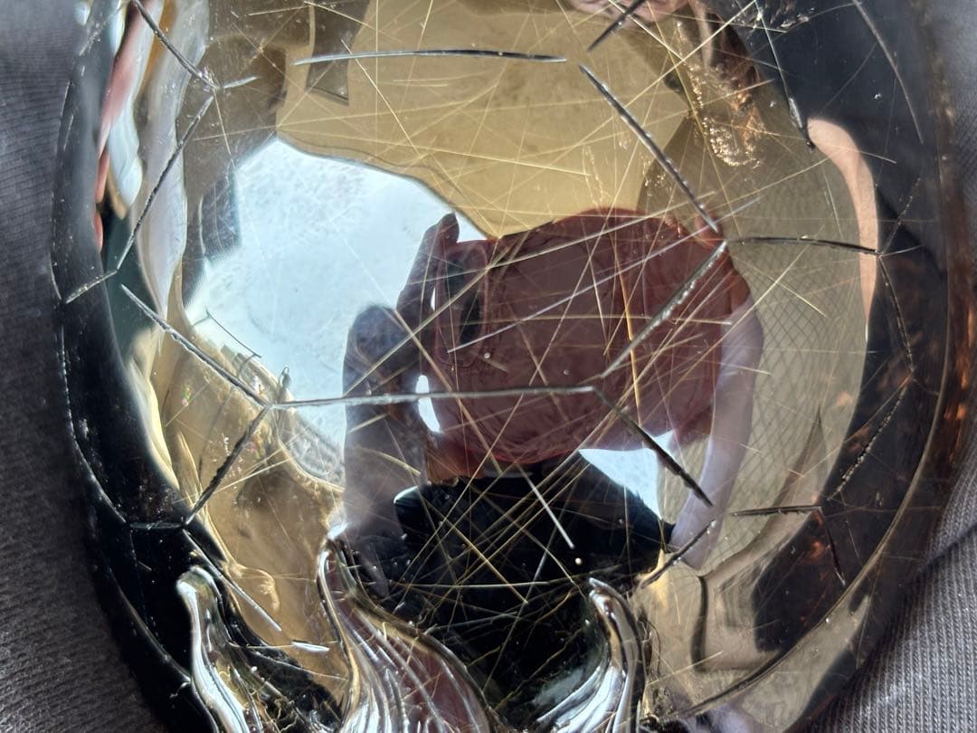 【魔除・金・仕事・商売】希少！チベット産モリオンルチル入り⭐️特大ロングイ⭐️台座付