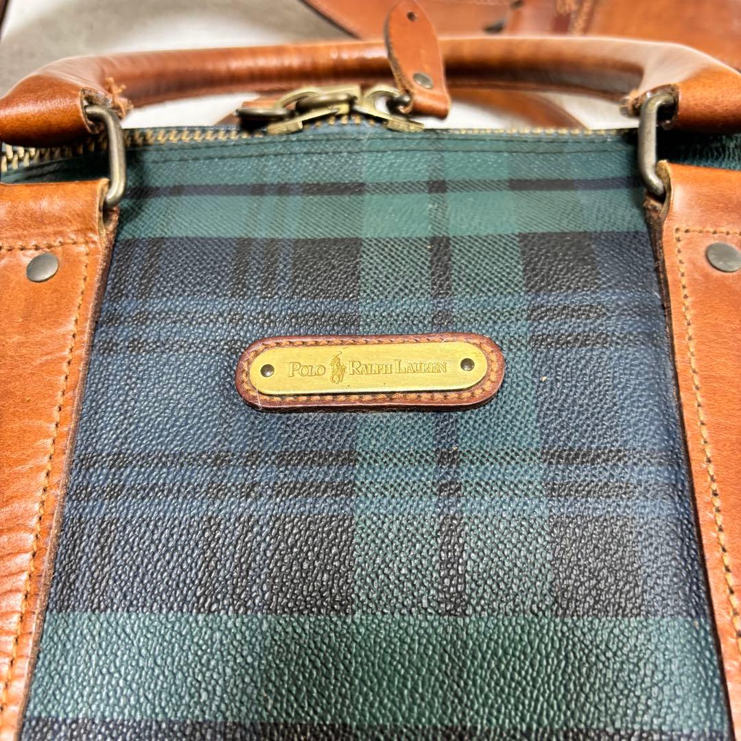 美品 ポロラルフローレン ブラックウォッチ 2WAY ボストンバッグ グリーン