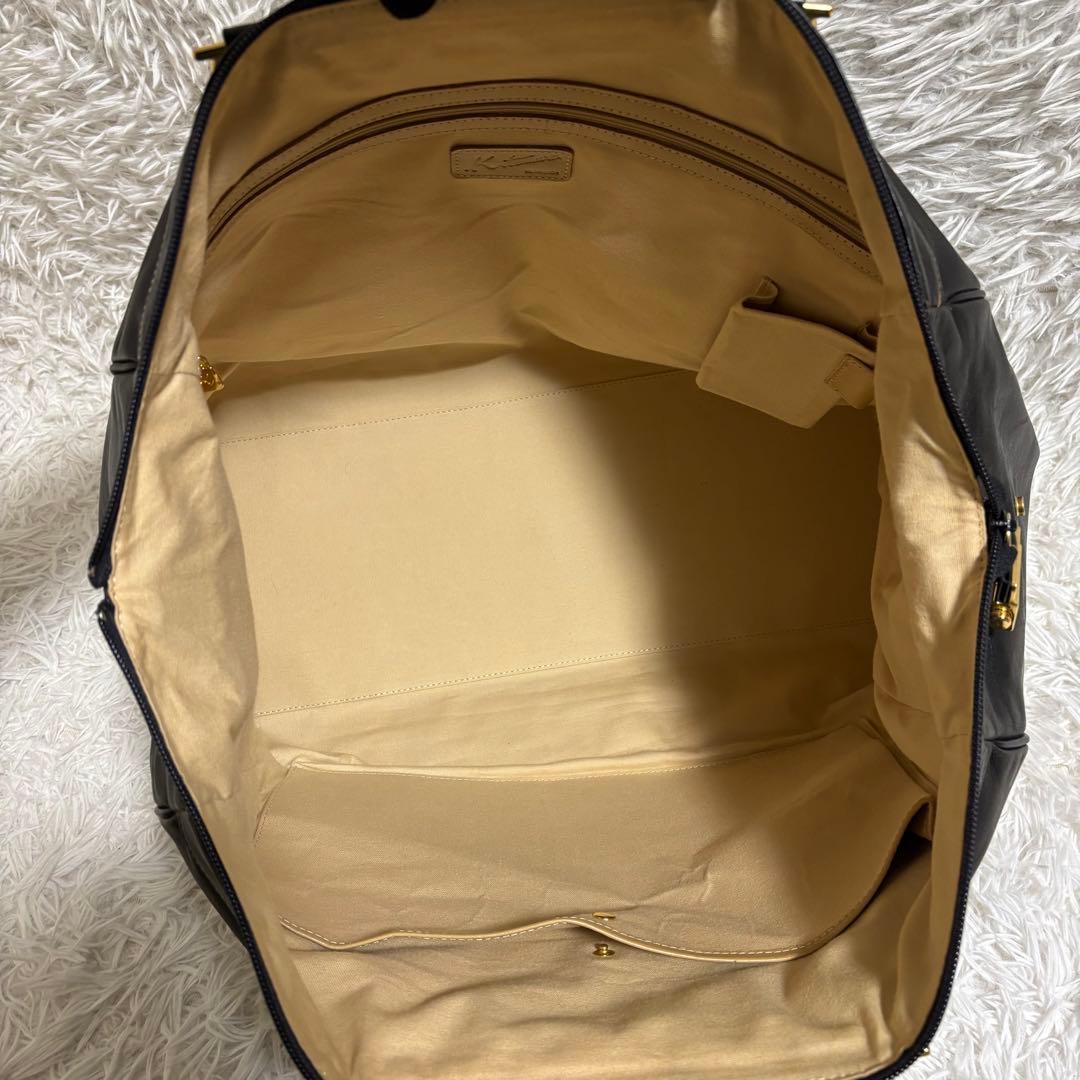 ✨極美品✨キタムラ ボストンバッグ ロゴ型押し ゴールド金具 大容量 レザー 黒