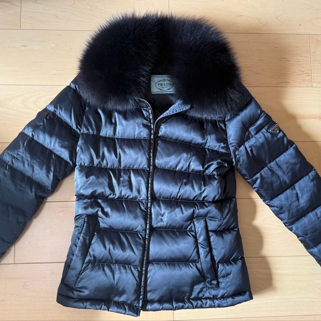 PRADA ファー付きダウンジャケット ネイビー