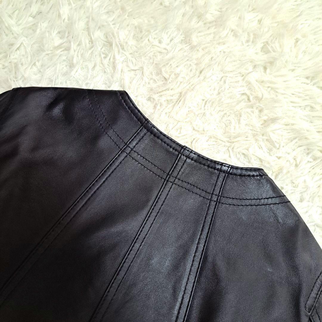 【未使用級】【UNTITLED】ノーカラー　羊革　レザージャケット　ブラック