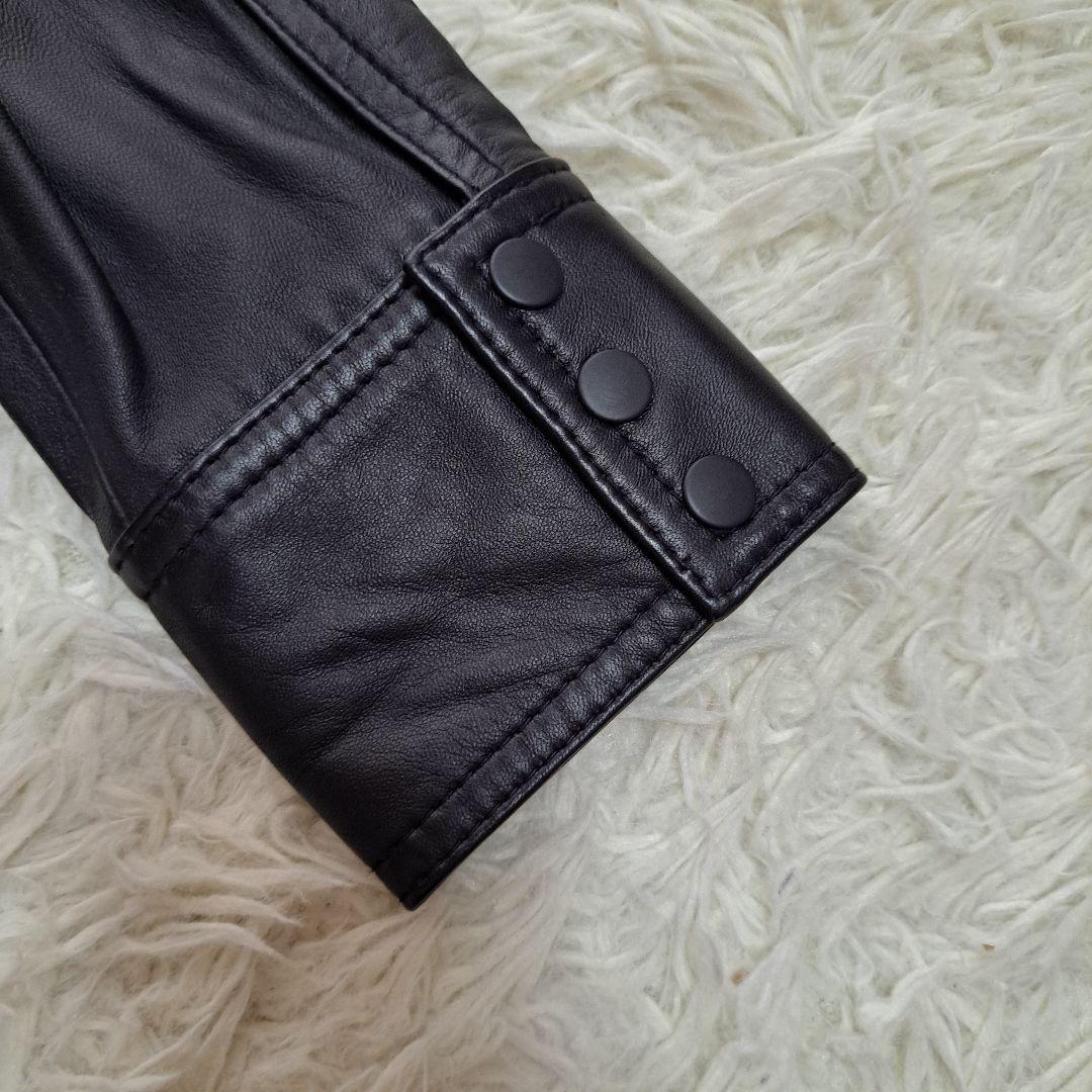 【未使用級】【UNTITLED】ノーカラー　羊革　レザージャケット　ブラック